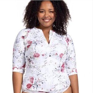 NWT Artesands Clementine Sunsafe Zip Up Rash Guard White Floral Swim Top Sz 12